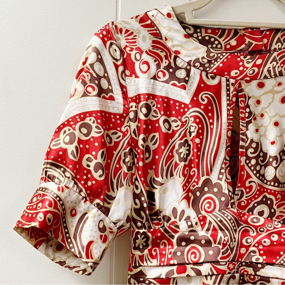 Y2K BCBGMAXAZRIA Floral Blouse Satin Puff Sleeve SZ Medium Whimsical Feminine - Picture 2 of 11